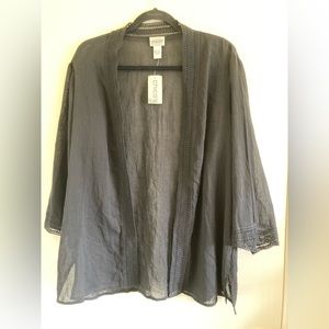 NWT Chico's Black Jacket Crochet Gauze Intricate 3/4 Sleeve Jacket